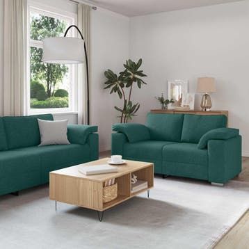 vidaXL Bank 3 st Donkergroen Linnen-mix stof, Verzenden, Nieuw, Stof, 200 tot 250 cm