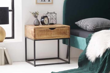 Industrieel nachtkastje IRON CRAFT 45cm mangohout met lade, Huis en Inrichting, Ophalen of Verzenden, Nieuw
