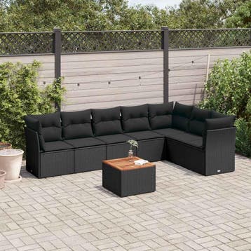 vidaXL 8-delige Loungeset met kussens poly rattan zwart, Verzenden, Nieuw, Loungeset