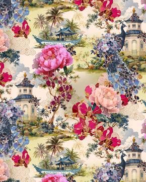 Velours Polyester Oriental Garden Luxe, Nieuw, Overige kleuren