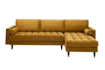 Elegante hoekbank COSY VELVET 260cm mosterdgeel fluwelen, Ophalen of Verzenden, Nieuw