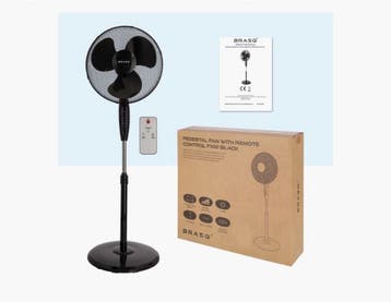BRASQ Statiefventilator – 40 cm – Zwart – Met Afstandsbedien, Witgoed en Apparatuur, Verzenden, Nieuw