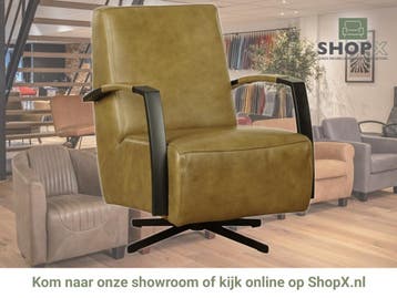 Leren draaifauteuil Mood - Granada Olive (olijf) - Stervoet, Nieuw, Ophalen of Verzenden, 50 tot 75 cm, Industrieel, Modern