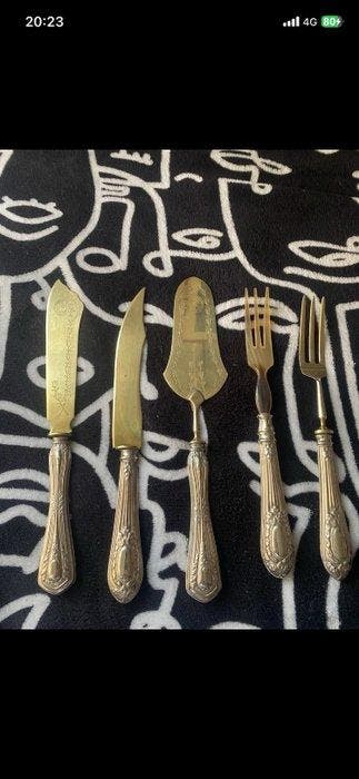 solingen - Gebak/taartset (5) - Verguld messing, .800 zilver, Antiek en Kunst