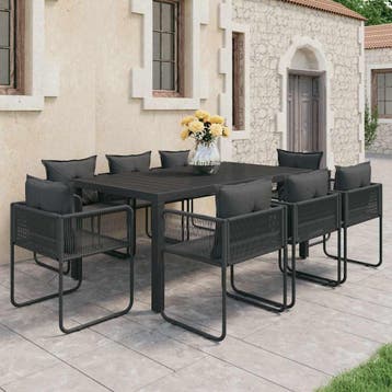 vidaXL 9-delige Tuinset PVC-rattan zwart, Kunststof, Verzenden, Nieuw, 8 zitplaatsen