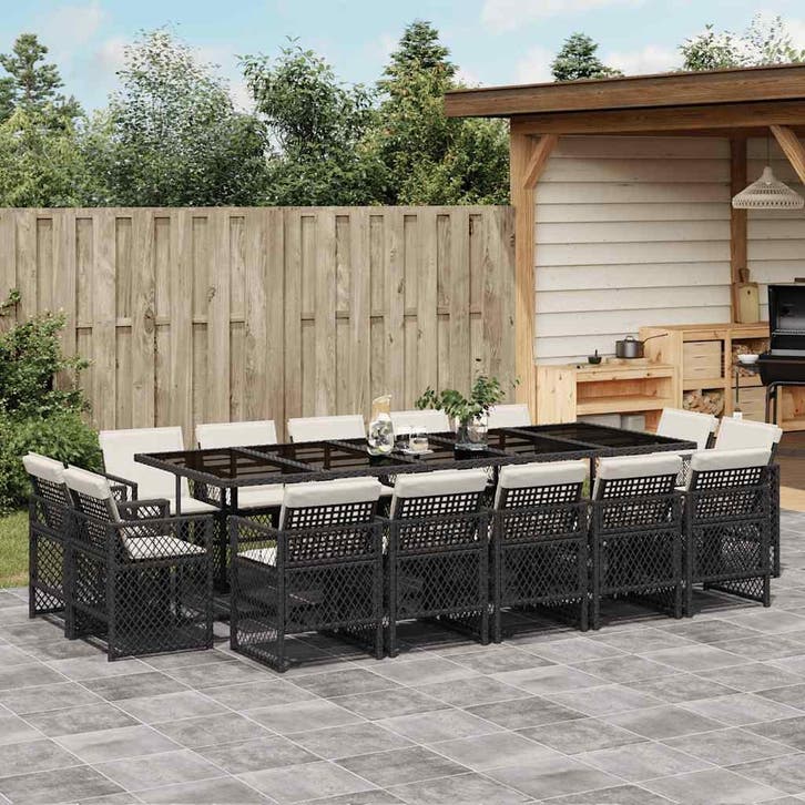 vidaXL 15-delige Tuinset met kussens poly rattan zwart, Tuin en Terras, Tuinsets en Loungesets, Tuinset, Nieuw, 4 zitplaatsen