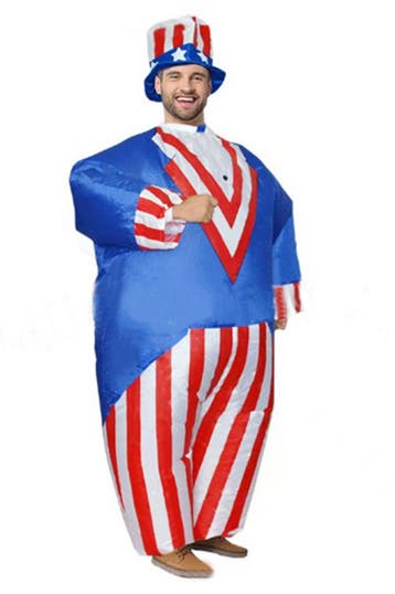KIMU® Opblaas Kostuum Uncle Sam USA Rood Wit Blauw Opblaasba, Carnaval, Nieuw, Overige maten, Ophalen of Verzenden