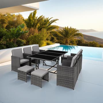 Wicker zitgroep Malaga 6+4+1 met beschermhoes - grijs, Verzenden, Nieuw