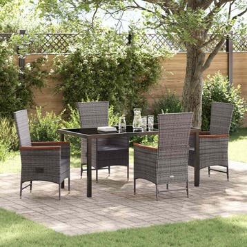 vidaXL Tuin eettafelset met kussen 5 pcs Grijs Gepoedercoat, Verzenden, Nieuw, Rotan, 5 zitplaatsen