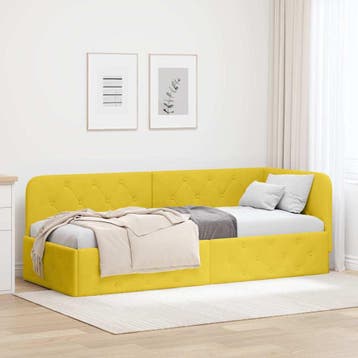 vidaXL Hoekbedframe Geel 80 x 200 cm Fluweel, Verzenden, Nieuw, Eenpersoons, Stof