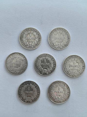 Frankrijk. 1 Franc 1871/1895 Cérès (lot de 7 monnaies)