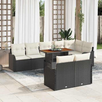 vidaXL Tuin Sofa Set 9 st 8-Aantal zitplaatsen Zwart en, Verzenden, Nieuw, Rotan, Meer dan 8 zitplaatsen