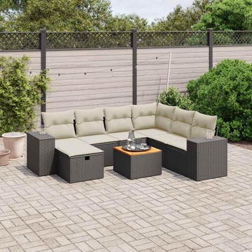 vidaXL 8-delige Loungeset met kussens poly rattan zwart, Verzenden, Nieuw, Loungeset