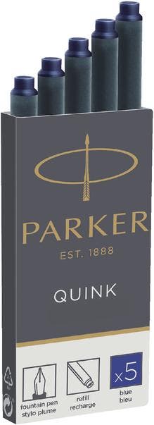 5 Inktpatronen Parker Quink blauw permanent, Verzenden, Nieuw