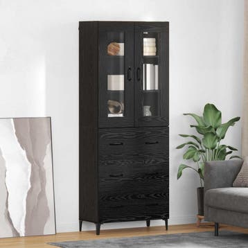 vidaXL Highboard Zwart Eiken 69,5 x 34 x 180 cm Bewerkt hout, Minder dan 50 cm, Verzenden, Nieuw, Minder dan 100 cm