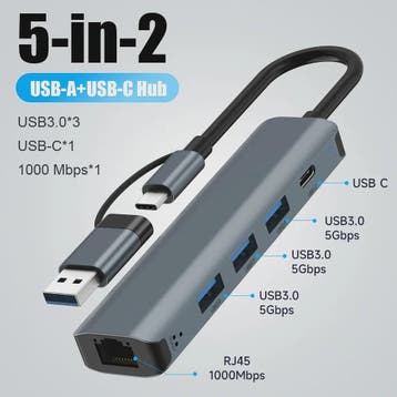 USB-C Hub met Gigabit Ethernet & 3x USB 3.0 Poorten - Alumin, Verzenden, Nieuw
