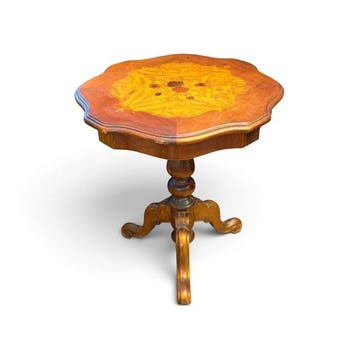 Bijzettafel - driepoten - Hout - Bloemeninlegwerk
