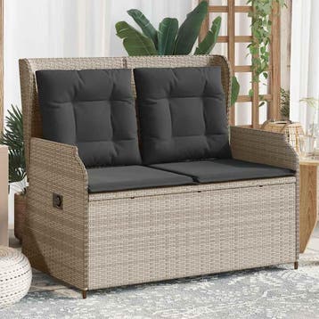 vidaXL Tuinbankje verstelbaar met kussens poly rattan, Verzenden, Nieuw