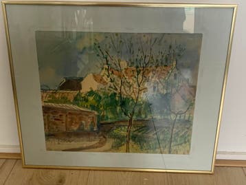 Aquarel Johan Budding (1893-1963) 45x40 cm in lijst, Ophalen, Nederlandse school, Doek, Stilleven