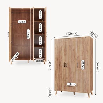 Kledingkast Norg met 3 deuren en 4 opbergvakken 191x120x52 c, Verzenden, Nieuw