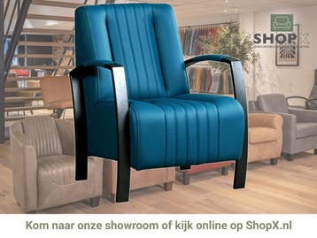 Leren fauteuil Glamour - Hermes Turquoise (blauw), Nieuw, Ophalen of Verzenden, 50 tot 75 cm, Industrieel, Modern, Retro