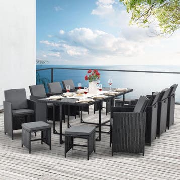 Polyrotan eetset - Baracoa XXl - 13-delig - Zwart, Verzenden, Nieuw