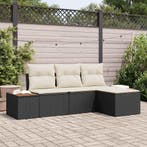 vidaXL Tuin Sofa Set met kussen met kussen 4 pcs Zwart poly, Tuin en Terras, Tuinsets en Loungesets, Verzenden, Nieuw, Rotan, 4 zitplaatsen