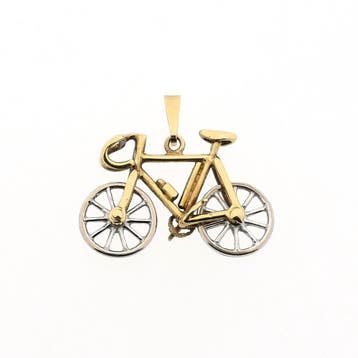 Bicolor gouden hanger van een wielrenfiets (Hanger of bedel), Ophalen of Verzenden, Gebruikt, Goud, Overige merken