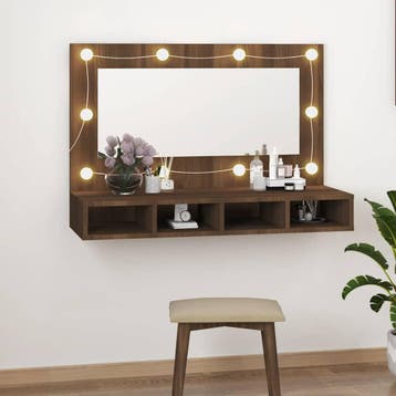 vidaXL Spiegelkast met LED-verlichting 90x31,5x62 cm bruin, Huis en Inrichting, Tafels | Kaptafels, Verzenden, Nieuw