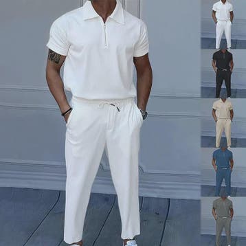 Zomer Heren Pak: Casual Short Sleeve Polo met Rits en Comfor, Verzenden, Nieuw