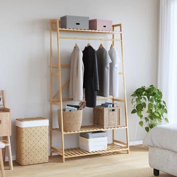 vidaXL Kledingrek met schappen 110x40x180 cm bamboe, Verzenden, Nieuw