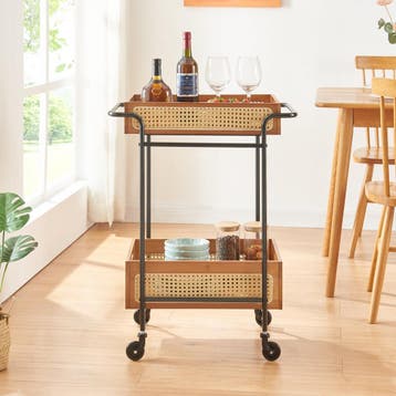 Keukentrolley Tervola 80,5x61x39 cm zwart en houtkleurig rot, Verzenden
