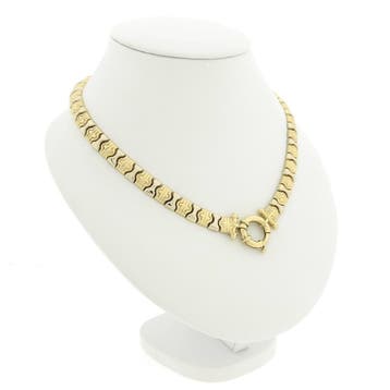 Bicolor gouden fantasie schakelcollier (Ketting), Ophalen of Verzenden, Gebruikt, Goud, Goud