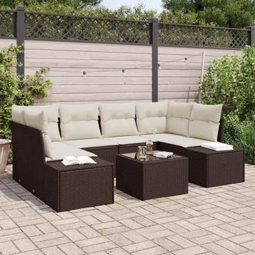 vidaXL Tuin Sofa Set 8 st Bruin en Crème poly rattan, Verzenden, Nieuw, Rotan, 8 zitplaatsen