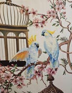 Artmaison stof Art Nouveau met papegaaien en vogelkooien-