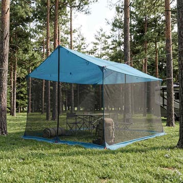 vidaXL Campingzeil met gaaswanden 340 x 260 x 220 cm Blauw, Caravans en Kamperen, Tenten, Verzenden, Nieuw, Tot en met 2