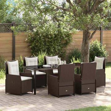 vidaXL Tuin eettafelset 7 pcs Bruin poly rattan, Verzenden, Nieuw, Rotan, 7 zitplaatsen