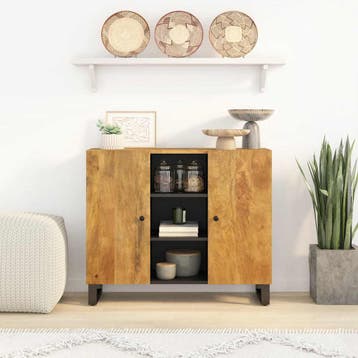 vidaXL Dressoir met 2 deuren 90x33x75 cm massief mangohout, Verzenden, Nieuw, Overige houtsoorten, Minder dan 50 cm