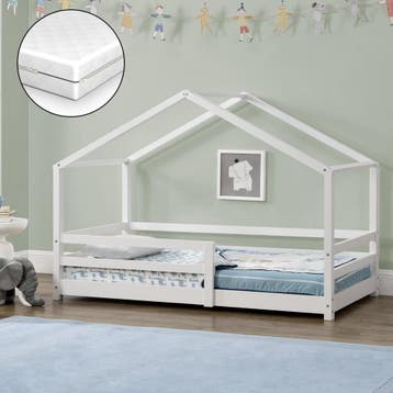 Kinderbed Knätten grenen huisbed met matras 70x140 cm wit, Verzenden, Nieuw