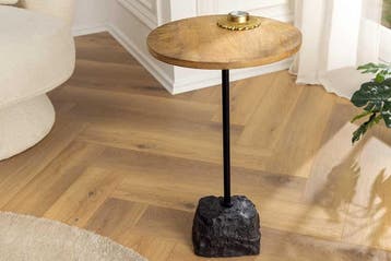 Ronde bijzettafel TRAYFUL 55cm Natuurlijk Mango Hout Massief, Ophalen of Verzenden, Nieuw