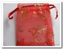 Cadeauzakje giftbag Organza Golden Butterfly Rood 7x9 cm, Ophalen of Verzenden, Nieuw