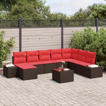 vidaXL Tuin Sofa Set 8 st Bruin en Rood poly rattan, Verzenden, Nieuw, Rotan, 8 zitplaatsen