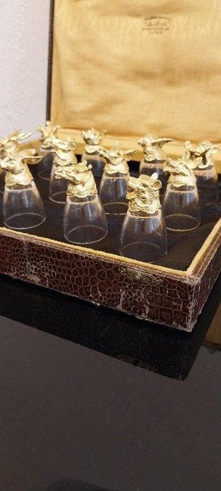 Drankservies (12) - animaux exotiques - Verguld messing -