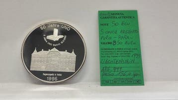 Liechtenstein. 50 Ecu 1995 da 5 once di argento puro (Zonder