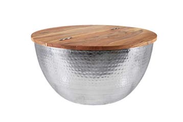 Ronde salontafel ORIENT STORAGE 60cm zilver acaciahout met, Ophalen of Verzenden, Nieuw