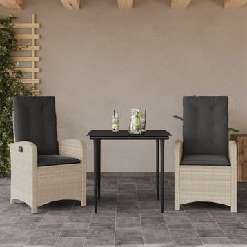 vidaXL 3-delige Tuinset met kussens poly rattan lichtgrijs, Tuin en Terras, Tuinsets en Loungesets, Verzenden, Nieuw, 2 zitplaatsen