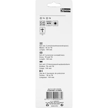 Benson 2-delige precisie schroevendraaierset - Torx T6 en..., Ophalen of Verzenden, Nieuw