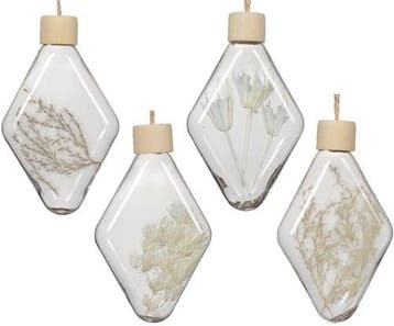 Ornamenten transparant met droogbloemen 7x3x14 cm set 4, Ophalen of Verzenden, Nieuw