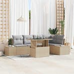 vidaXL Tuin Sofa Set met opslag 6 pcs Beige Poly riet, Verzenden, Nieuw, Rotan, 6 zitplaatsen