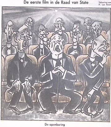 Spotprent over de eerste film in de Raad van State (Lithos), Antiek en Kunst, Verzenden